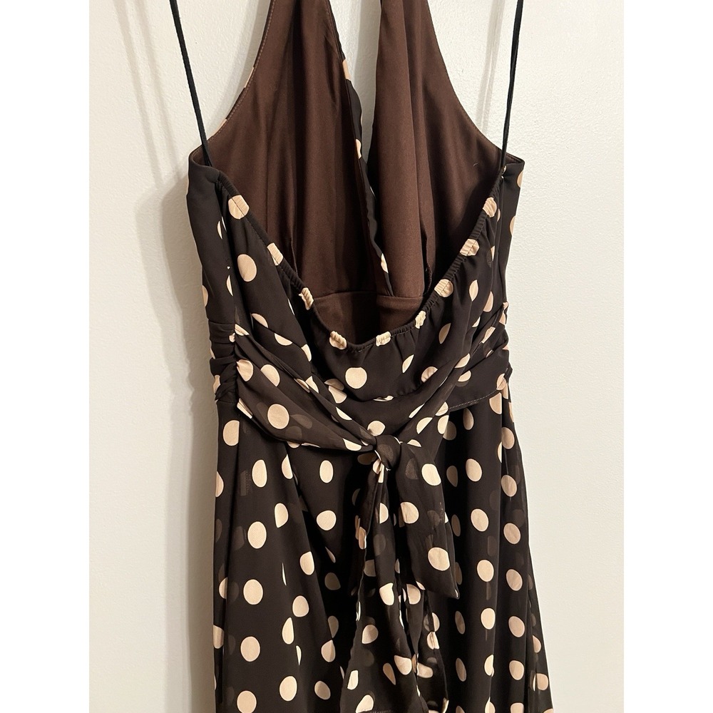 Vtg Rabbit Rabbit Rabbit Designs Brown Cream Polka Dot Halter A-Line Dress Sz 14 - Picture 5 of 9